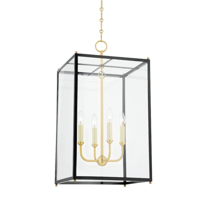 Chaselton 4-Light Lantern in Aged Brass by Mark D. Sikes 15L x 15W x 28.25H (Darkest Blue)