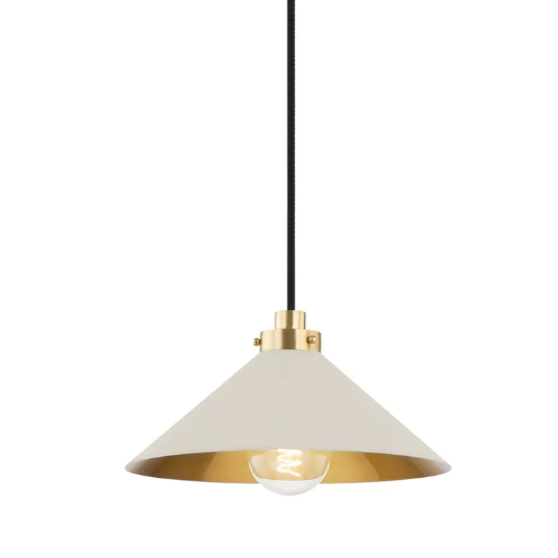 Clivedon 1-Light Pendant in Aged Brass by Mark D. Sikes 12W x 6.5H (Off-White)