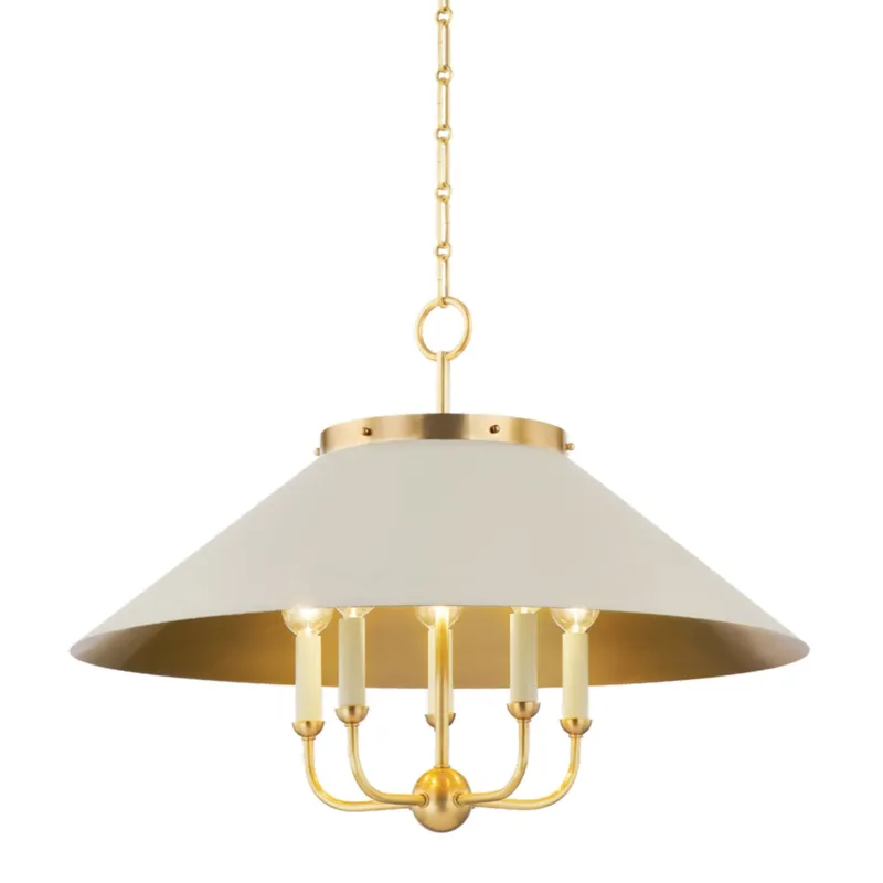 Clivedon 5-Light Chandelier in Aged Brass by Mark D. Sikes 27.5W x 20.25H (Off-White)