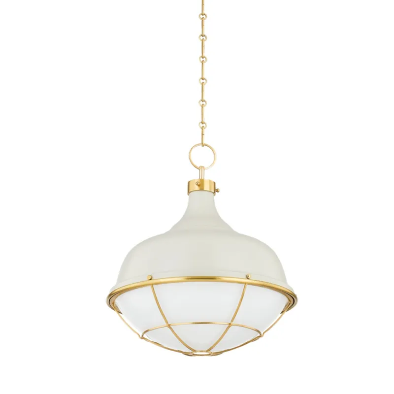 Holkham 1-Light Pendant in Aged Brass by Mark D. Sikes 18W x 20.5H (Off-White)