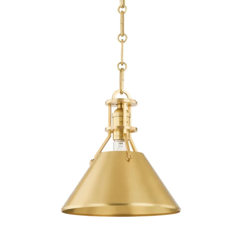 Metal No. 2 1-Light Pendant in Aged Brass by Mark D. Sikes 9.5W x 9.25H