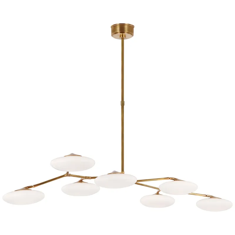 Champalimaud Brindille XL Articulating Linear Chandelier in Soft Brass with White Glass Ceiling Light W61.25" x 30"