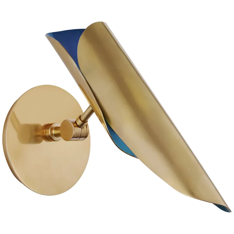 Champalimaud Flore Single Wall Light in Soft Brass and Riviera Blue W5.25" x H10" - 12.75"