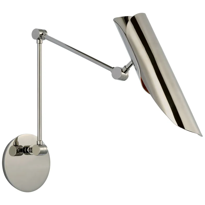 Champalimaud Flore Double Library Wall Light in Polished Nickel W5.25" x H11.25" - 14.5"