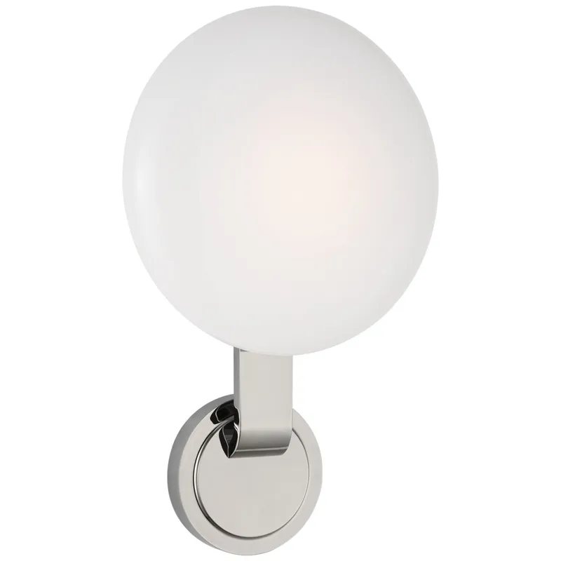 Champalimaud Marisol Medium Single Sconce in Polished Nickel with White Glass Wall Light W9" x H14.25"