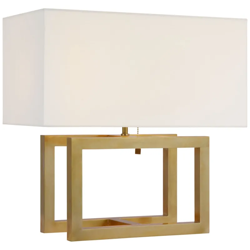Paloma Contreras Galerie Medium Table Lamp in Hand-Rubbed Antique Brass with Linen Shade W18" x H18.25"