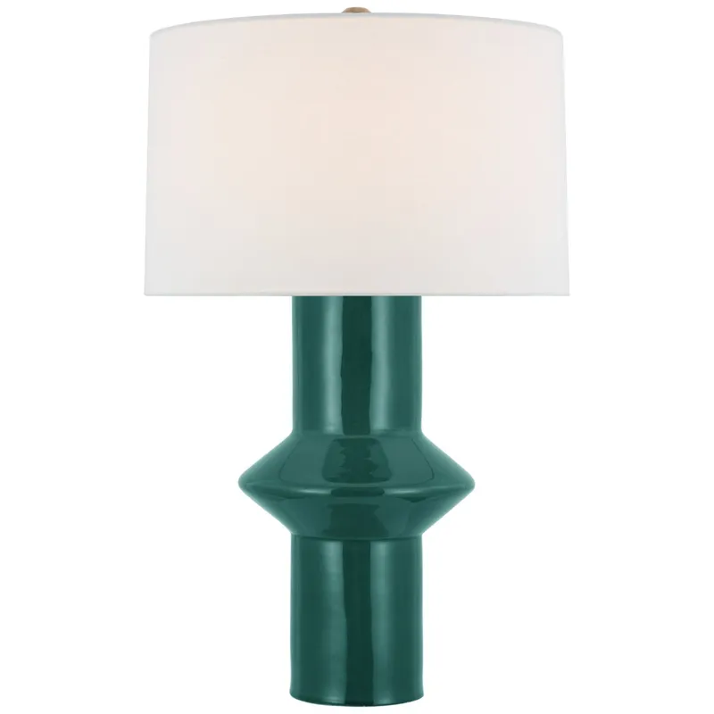 Paloma Contreras Maxime Medium Table Lamp in Emerald Crackle with Linen Shade W16.5" x H26.25"