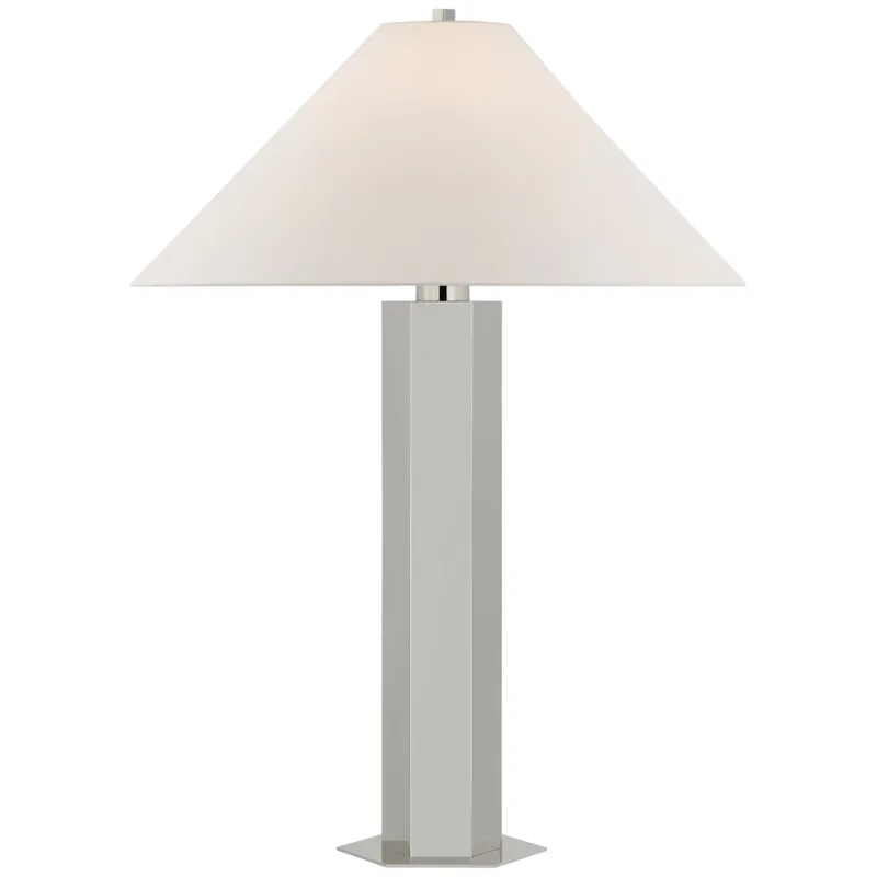 Paloma Contreras Olivier Medium Table Lamp in Polished Nickel with Linen Shade W20" x H28"