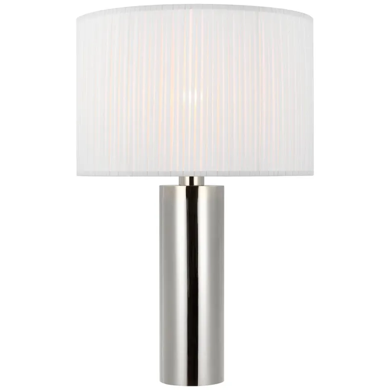 Paloma Contreras Sylvie Medium Table Lamp in Polished Nickel with Silk Pleat Shade W15.5" x H26.5"