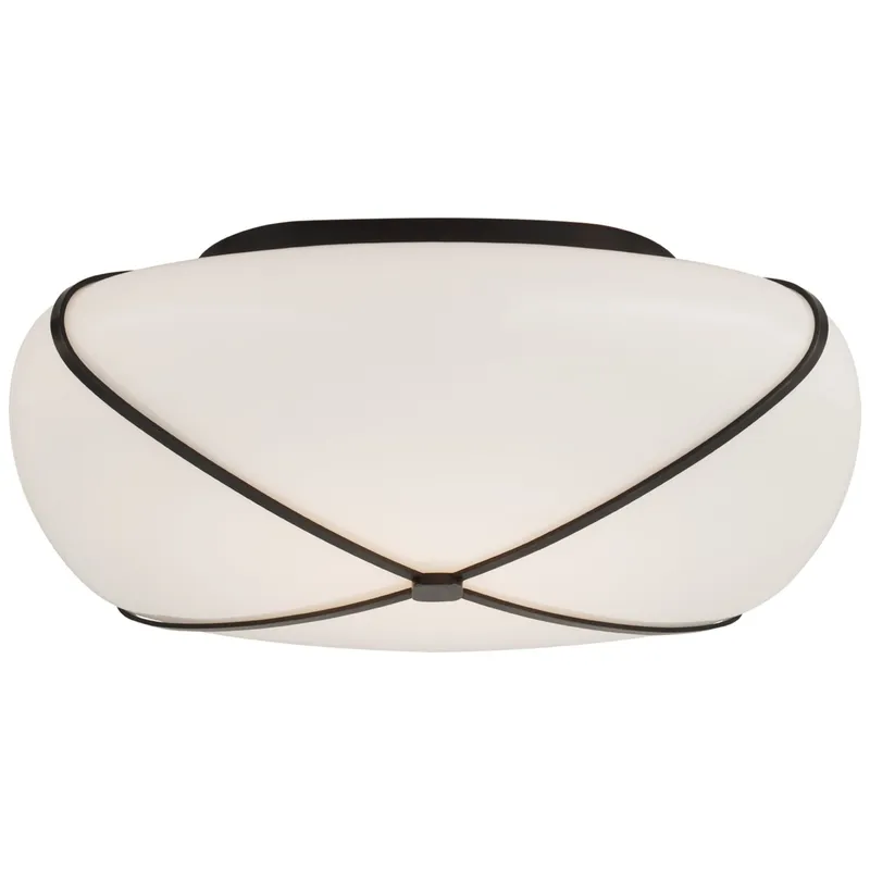 Champalimaud Fondant 14" Flush Mount in Gun Metal with White Glass Ceiling Light W14.25" x H4.75"