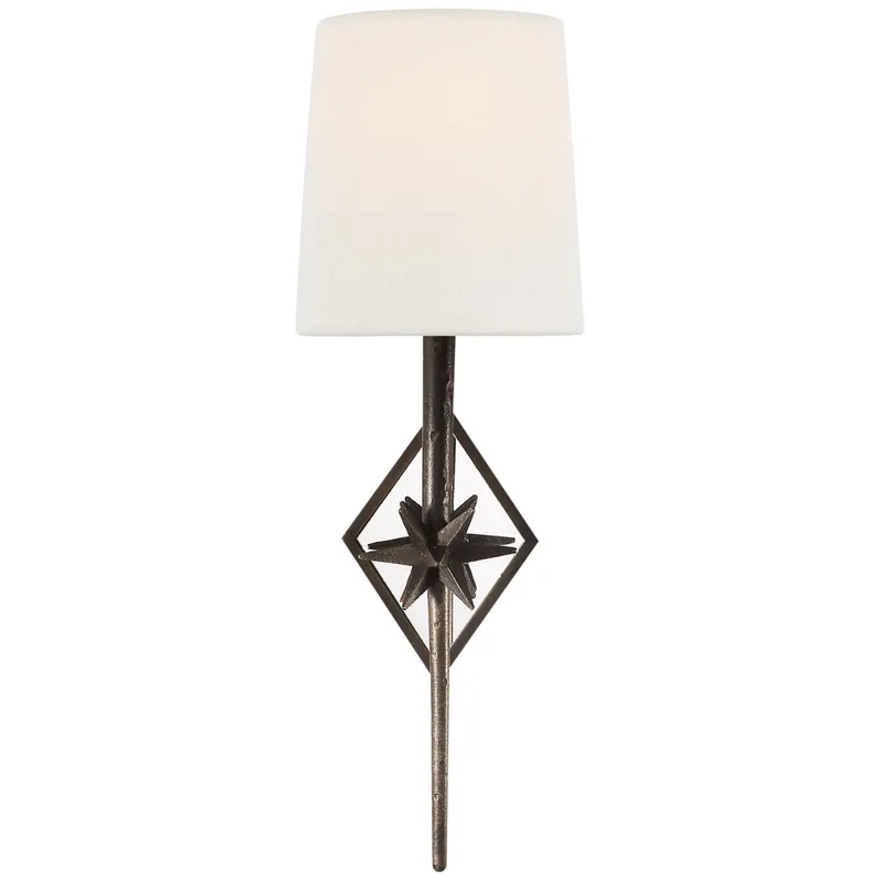 Ian K. Fowler Etoile Sconce in Aged Iron with Linen Shade Wall Light W5.25" x H16.75"