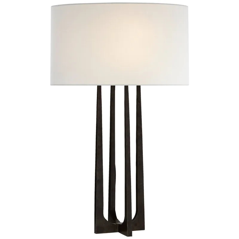 Ian K. Fowler Scala Hand-Forged Table Lamp in Aged Iron with Linen Shade W16" x H26.25"
