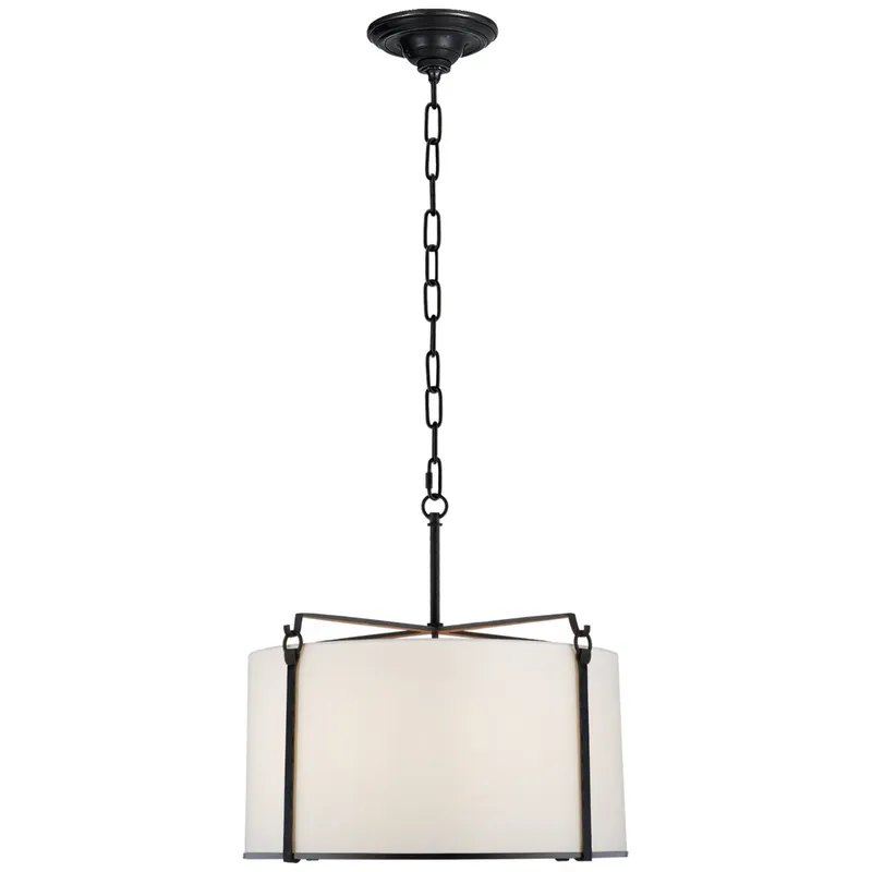 Ian K. Fowler Aspen Medium Hanging Shade in Black Rust with Linen Shade Ceiling Light W19.75" x H20.75"