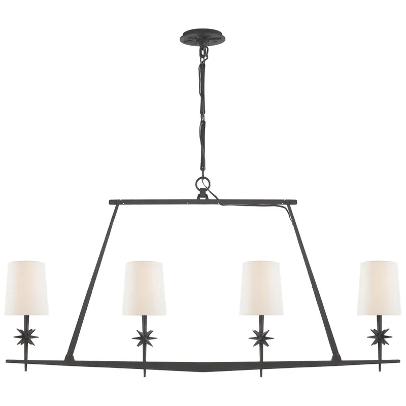 Ian K. Fowler Etoile Linear Chandelier in Black Rust with Linen Shades Ceiling Light W48"