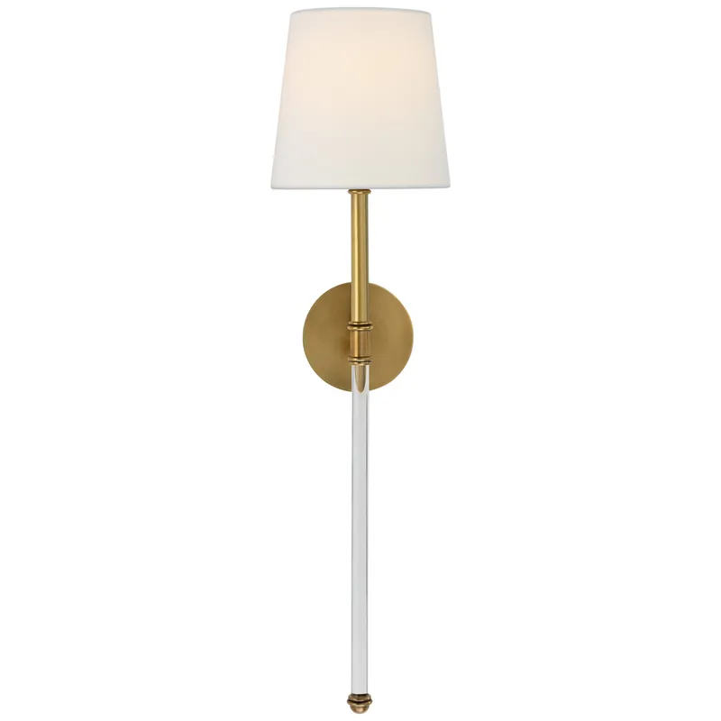 Suzanne Kasler Camille Large Tail Sconce in Hand-Rubbed Antique Brass with Linen Shade Wall Light W7.5" x H29"