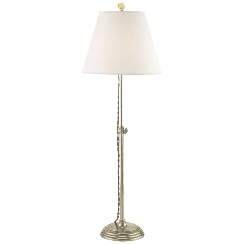 Suzanne Kasler Wyatt Accent Lamp in Antique Nickel with Linen Shade Table Lamp W9" x H20.5" - 30"