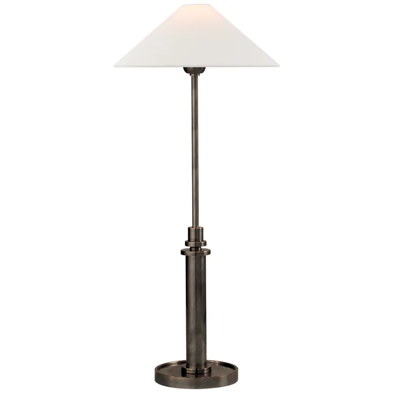 J. Randall Powers Hargett Buffet Lamp in Bronze with Linen Shade Table Lamp W11.75" x H21.5" - 29"