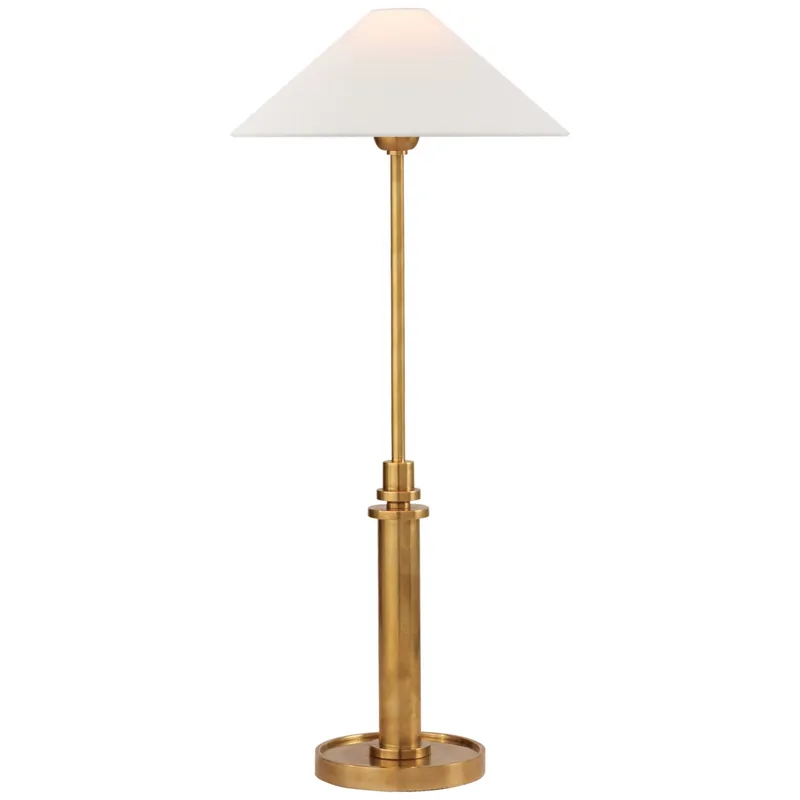J. Randall Powers Hargett Buffet Lamp in Hand-Rubbed Antique Brass with Linen Shade Table Lamp W11.75" x H21.5" - 29"