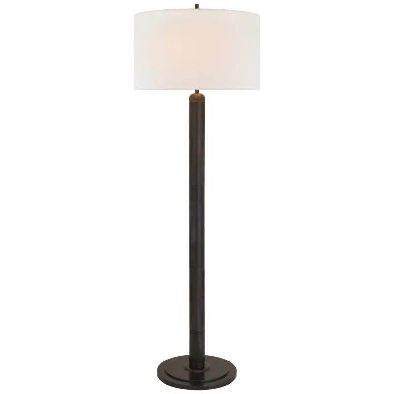 Thomas O'Brien Longacre Floor Lamp in Bronze with Linen Shade W22" x H67.75"