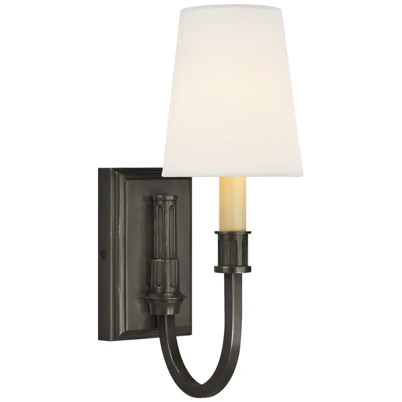 Thomas O'Brien Modern Library Sconce in Bronze with Linen Shade Wall Light W5" x H14.25"