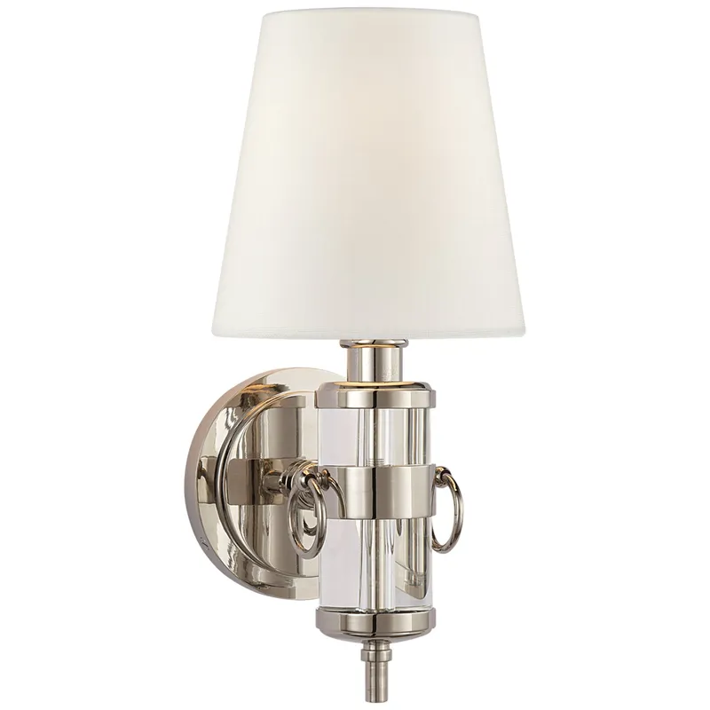 Thomas O'Brien Jonathan Sconce in Crystal with Linen Shade Wall Light W6" x H13.5"
