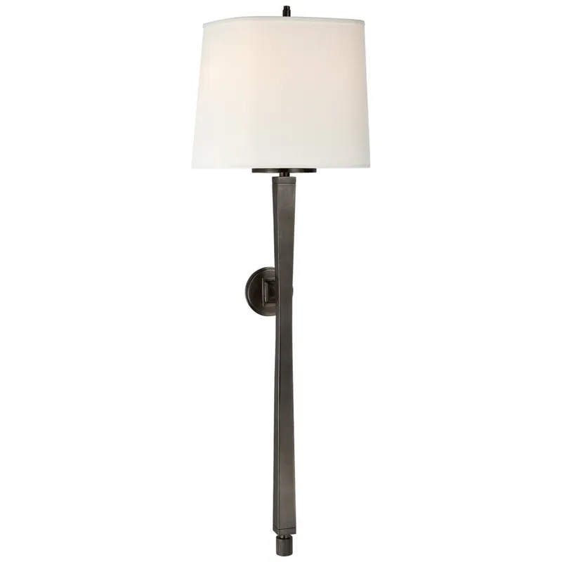 Thomas O'Brien Edie Baluster Sconce in Bronze with Linen Shade Wall Light W10" x H32.75"