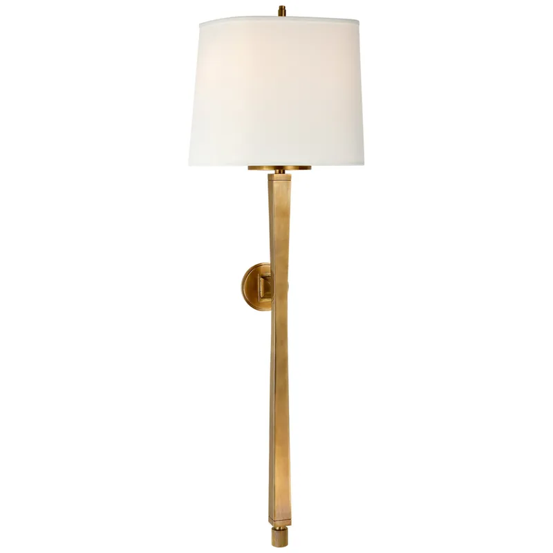 Thomas O'Brien Edie Baluster Sconce in Hand-Rubbed Antique Brass with Linen Shade Wall Light W10" x H32.75"