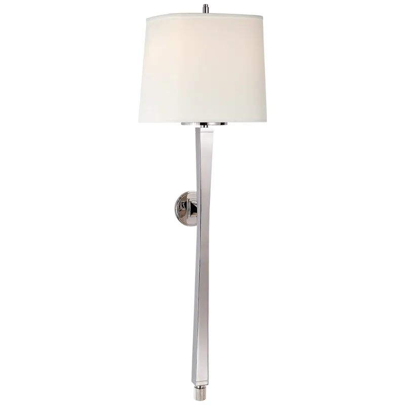 Thomas O'Brien Edie Baluster Sconce in Polished Nickel with Linen Shade Wall Light W10" x H32.75"