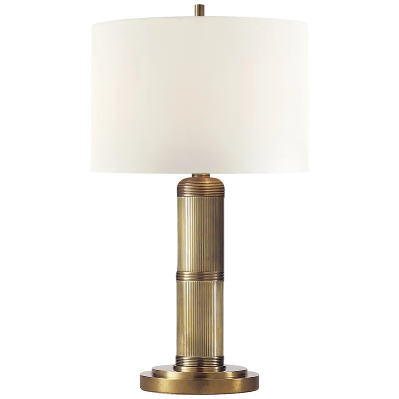 Thomas O'Brien Longacre Small Table Lamp in Hand-Rubbed Antique Brass with Linen Shade W9" x H16"