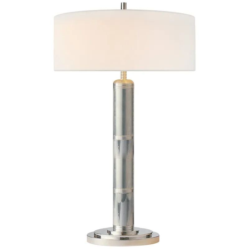 Thomas O'Brien Longacre Tall Table Lamp in Polished Nickel with Linen Shade W20" x H32.5"