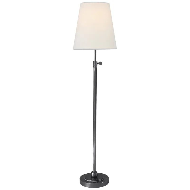 Thomas O'Brien Bryant Table Lamp in Antique Silver with Linen Shade W6" x H24.5" - 30"