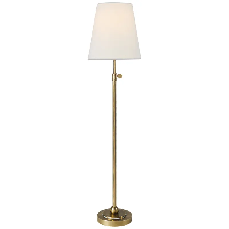 Thomas O'Brien Bryant Table Lamp in Hand-Rubbed Antique Brass with Linen Shade W6" x H24.5" - 30"