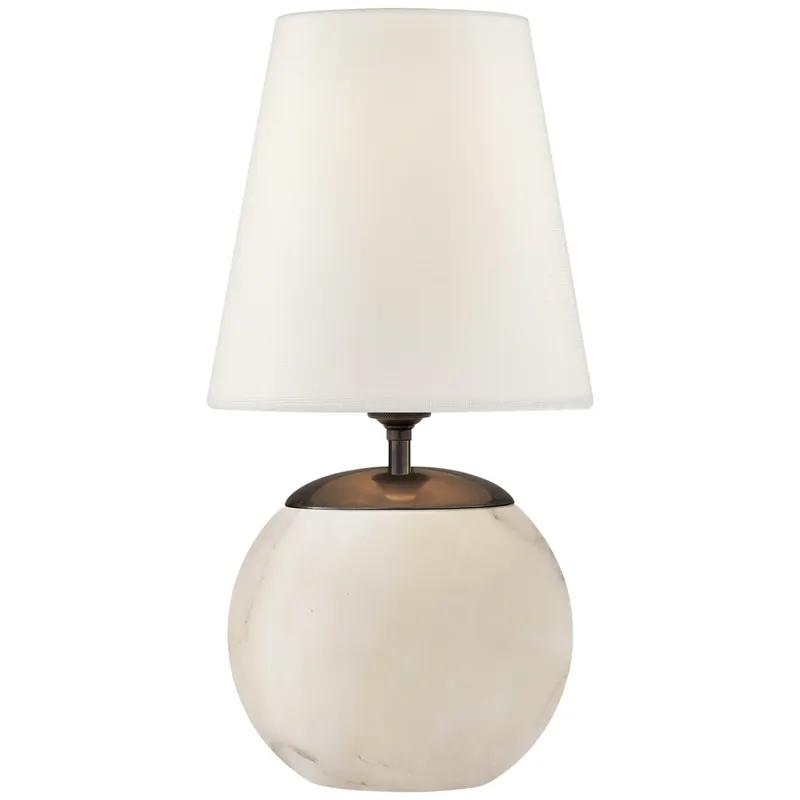 Thomas O'Brien Terri Round Accent Lamp in Alabaster with Linen Shade Table Lamp W6" x H12.5"