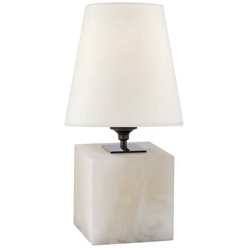 Thomas O'Brien Terri Cube Accent Lamp in Alabaster with Linen Shade Table Lamp W6" x H13"