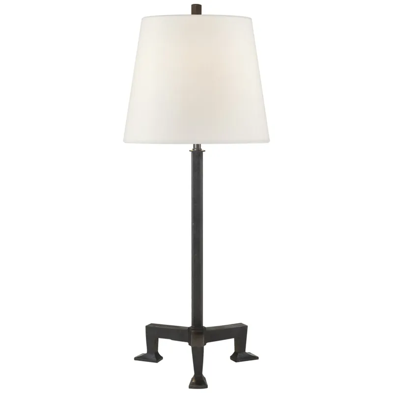 Thomas O'Brien Parish Buffet Lamp in Aged Iron with Linen Shade Table Lamp W11.5" x H31.5"
