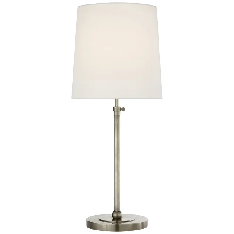 Thomas O'Brien Bryant Large Table Lamp in Antique Nickel with Linen Shade W12" x H27.5" - 31.5"