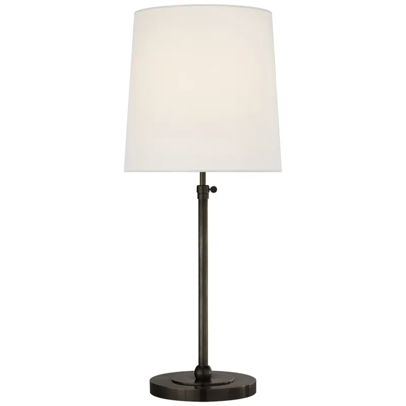 Thomas O'Brien Bryant Large Table Lamp in Bronze with Linen Shade W12" x H27.5" - 31.5"