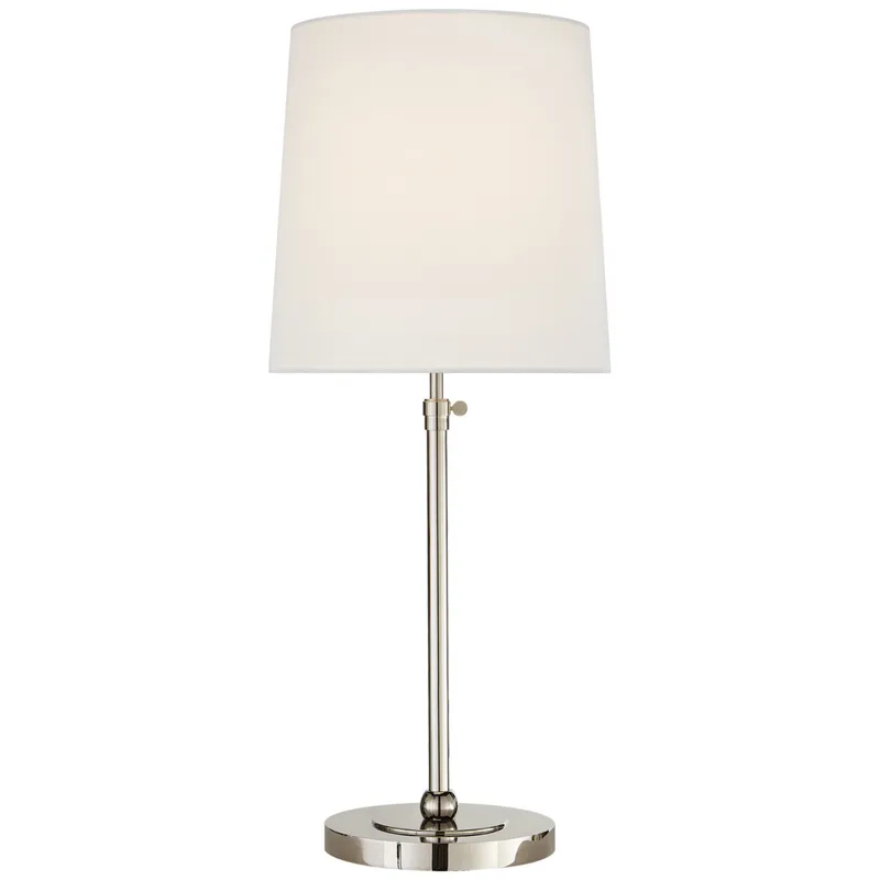 Thomas O'Brien Bryant Large Table Lamp in Polished Nickel with Linen Shade W12" x H27.5" - 31.5"