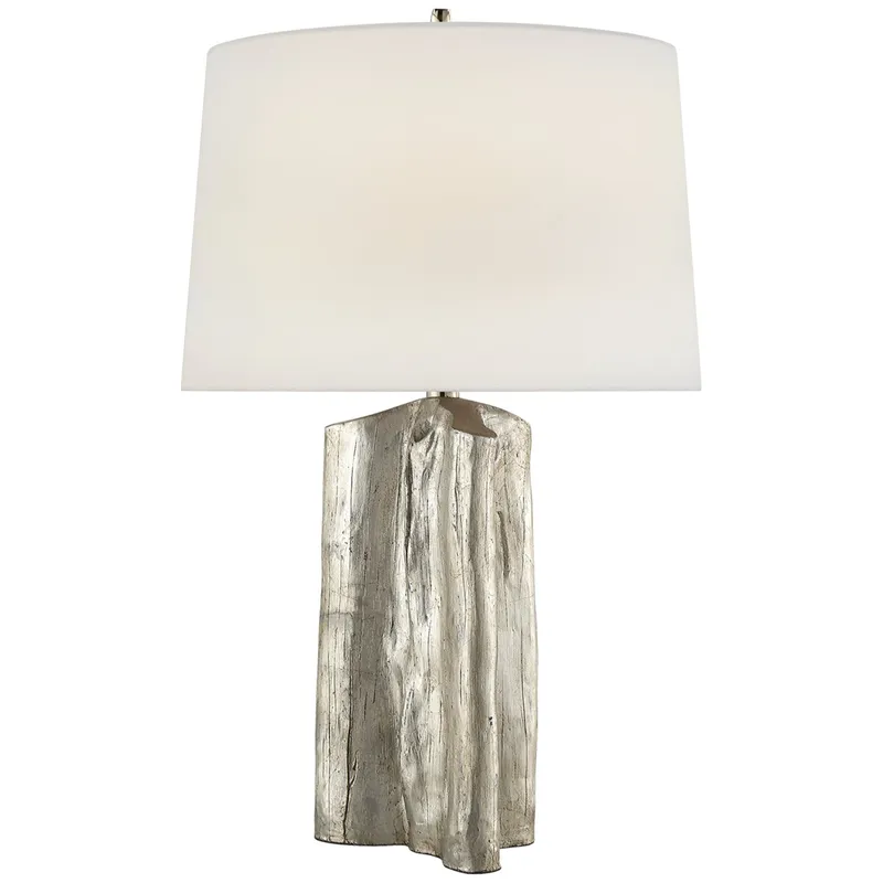 Thomas O'Brien Sierra Buffet Lamp in Burnished Silver Leaf with Linen Shade Table Lamp W17.5" x H27.75"