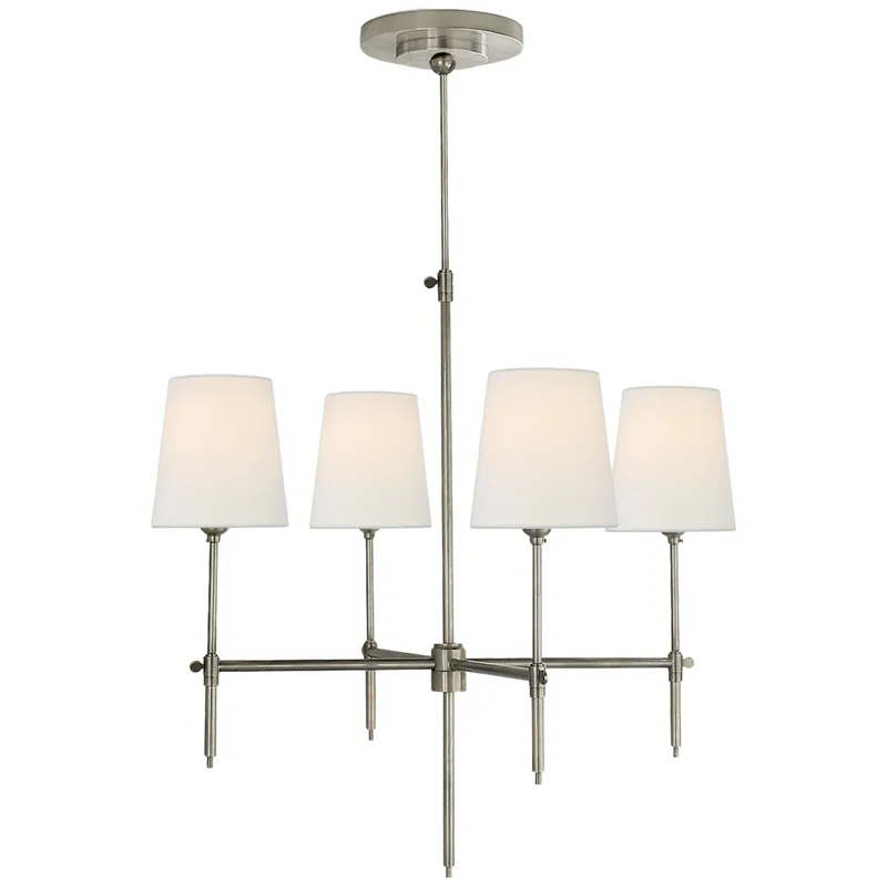 Thomas O'Brien Bryant Small Chandelier in Antique Nickel with Linen Shades Ceiling Light W26"