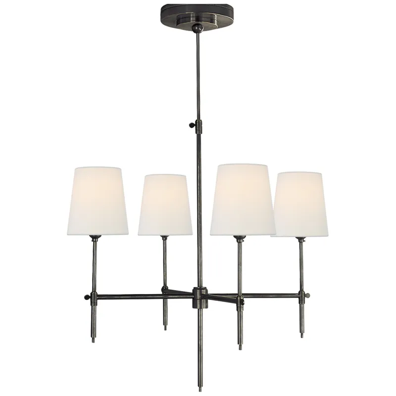 Thomas O'Brien Bryant Small Chandelier in Bronze with Linen Shades Ceiling Light W26"