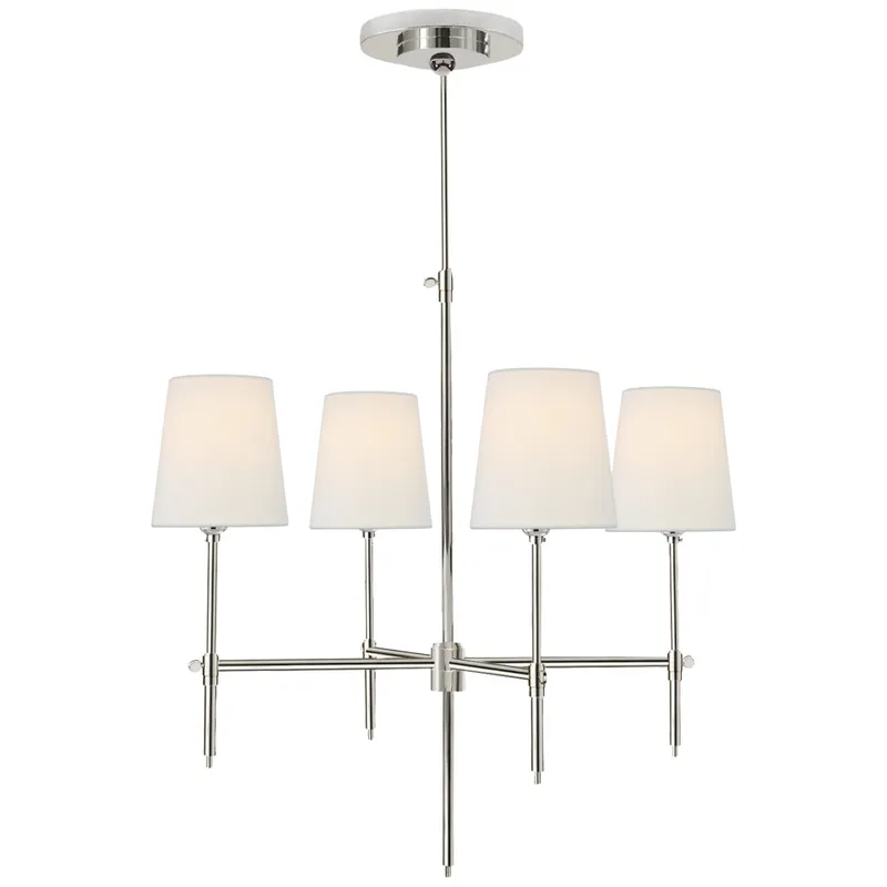 Thomas O'Brien Bryant Small Chandelier in Polished Nickel with Linen Shades Ceiling Light W26"