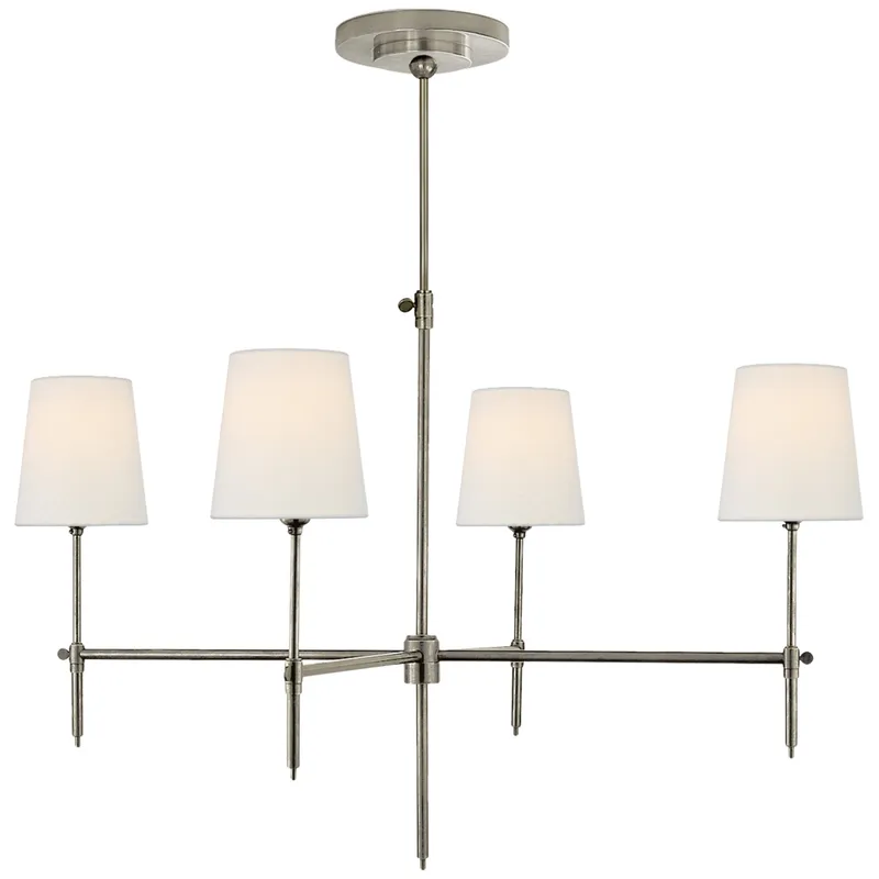 Thomas O'Brien Bryant Large Chandelier in Antique Nickel with Linen Shades Ceiling Light W36"