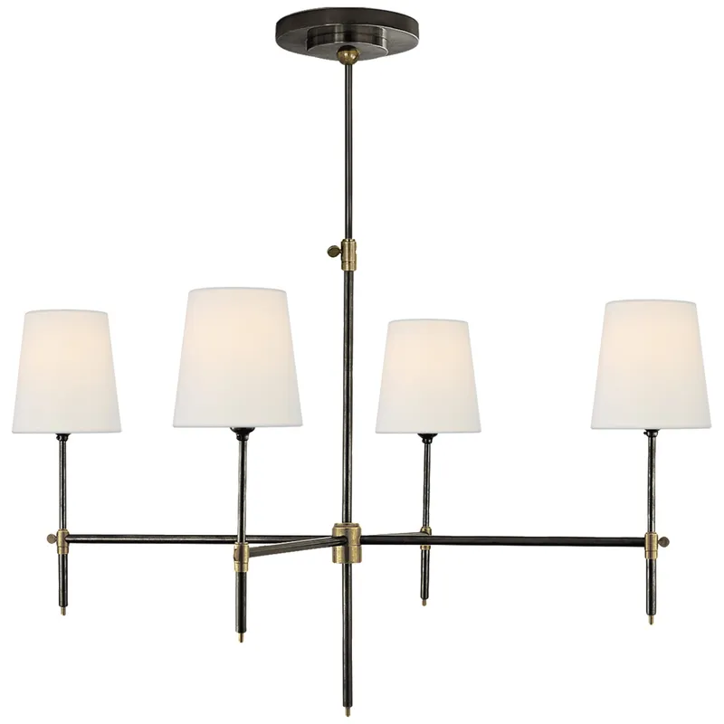 Thomas O'Brien Bryant Large Chandelier in Bronze and Hand-Rubbed Antique Brass with Linen Shades Ceiling Light W36"