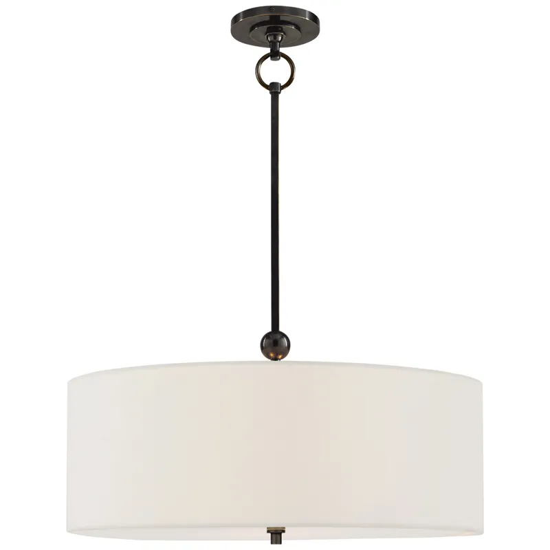 Thomas O'Brien Reed Hanging Shade in Bronze with Linen Shade Ceiling Light W22"