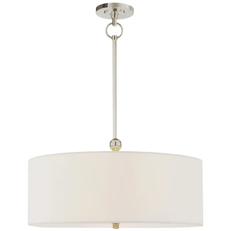 Thomas O'Brien Reed Hanging Shade in Polished Nickel with Linen Shade Ceiling Light W22"