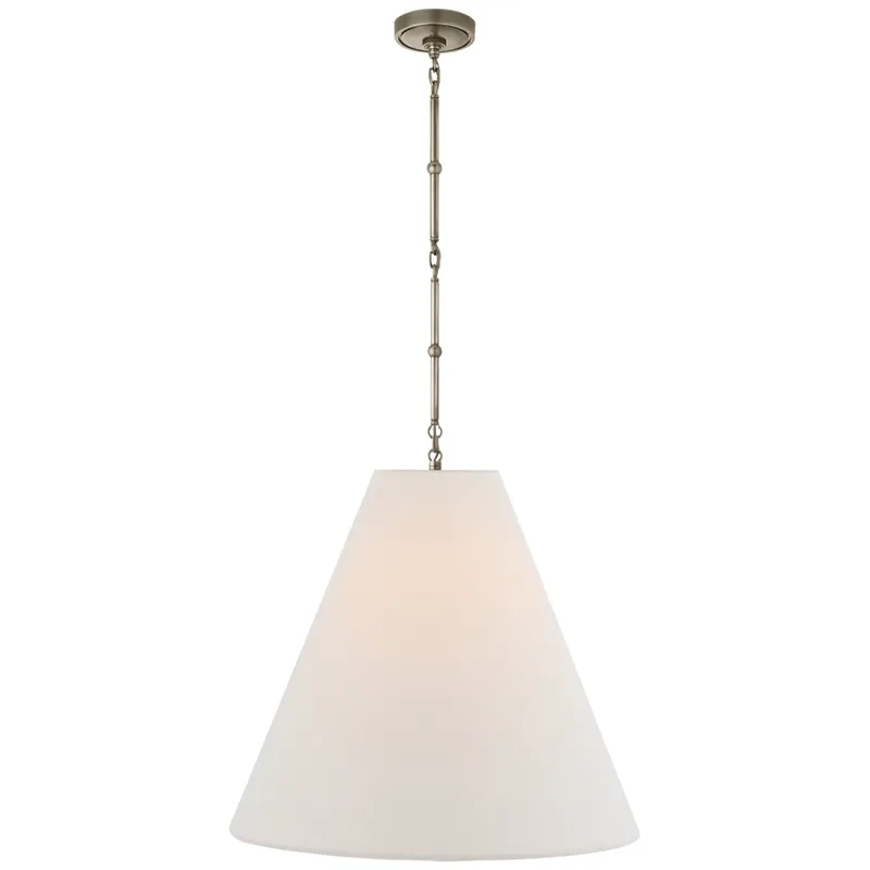 Thomas O'Brien Goodman Large Hanging Lamp in Antique Nickel with Linen Shade Ceiling Light W24"