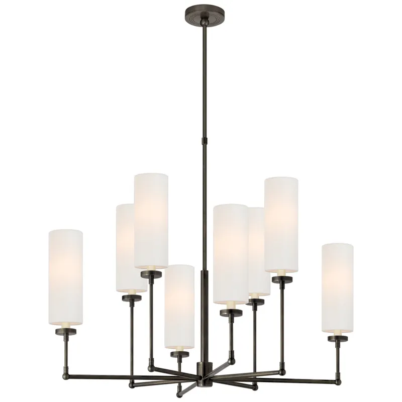 Thomas O'Brien Ziyi Large Chandelier in Bronze with Linen Shades Ceiling Light W33.5"