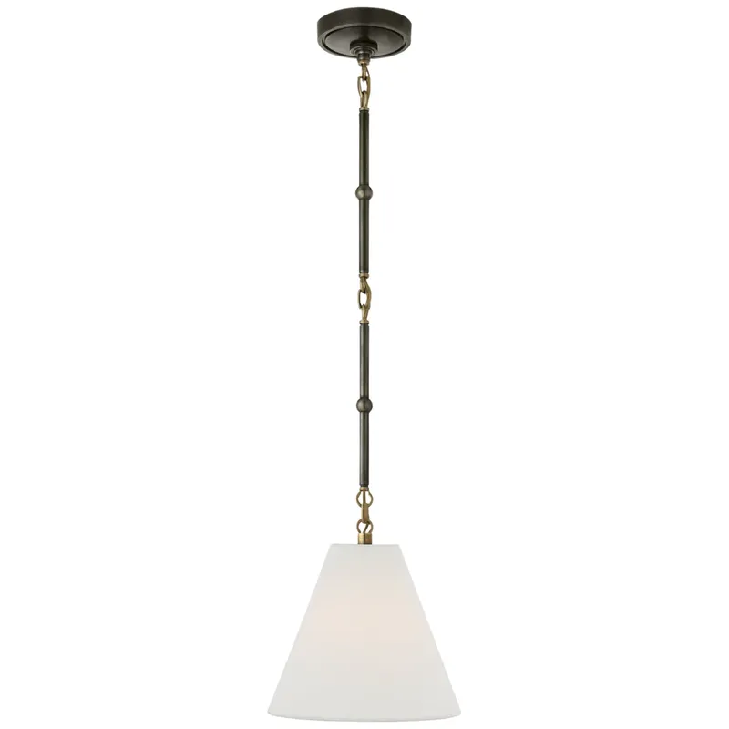 Thomas O'Brien Goodman Petite Hanging Shade in Bronze and Hand-Rubbed Antique Brass with Linen Shade Ceiling Light W9.5"