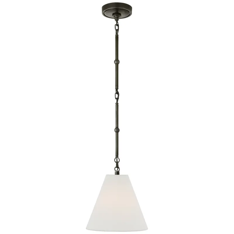Thomas O'Brien Goodman Petite Hanging Shade in Bronze with Linen Shade Ceiling Light W9.5"